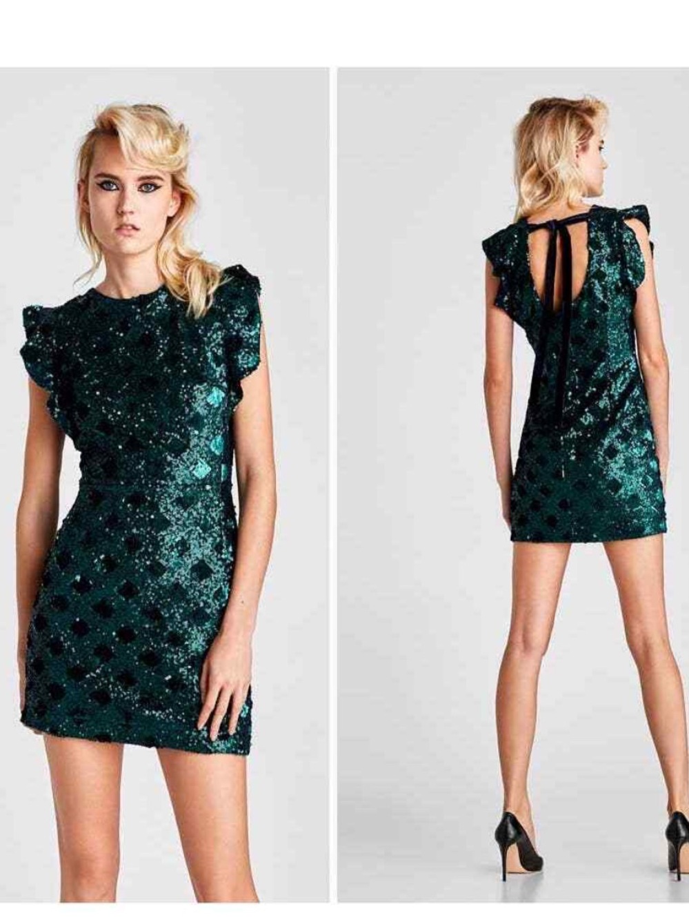 Zara Green Sequin Open Back Mini Dress L Mermaid Fairy Whimsigoth Holiday